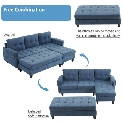 L Shaped Sofa Sectional Couch Sofa Bed With Two USB Ports, A Movable Ottoman And A Reversible Chaise Lounge For Living Room