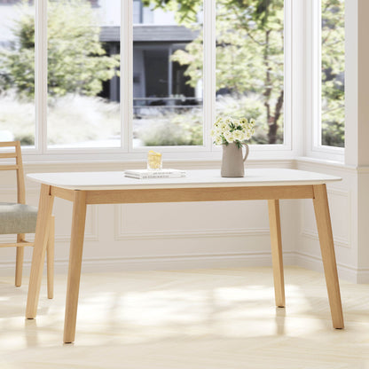 Dining Table With Splayed Rubberwood Legs & Faux Wood Tabletop, Mid Century Modern - White Oak Noble House