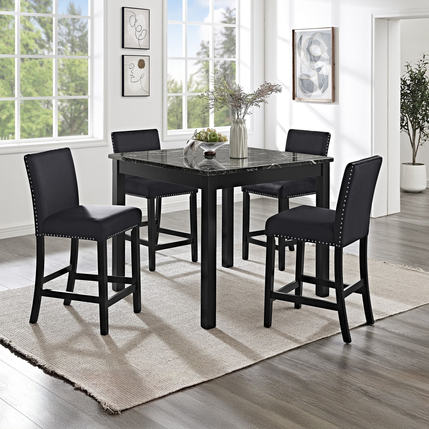 5 Piece Counter Height Dining Set With Table And Upholstered Chairs Home Essentials
