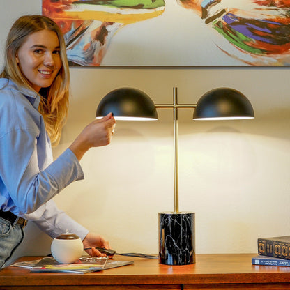 Nova - Hydro Table Lamp With On / Off Switch Double Lamp - Black / Gold / Marble Ashcroft Furniture