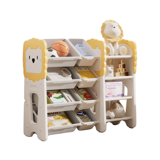 Kids Bookshelf And Toy Storage, 4 Tier Toy Organizers With 8 Removable Storage Bins, Kids Toy Storage Organizer For Study Room - Gray / White / Yellow Home Essentials