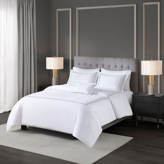 500 Thread Count Luxury - Full Sateen Embroidered Duvet Cover Set - White/Grey