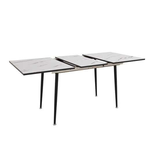 Modern Industrial Expandable Dining Table 47" To With Marble Pattern Top And Metal Legs - White Home Essentials