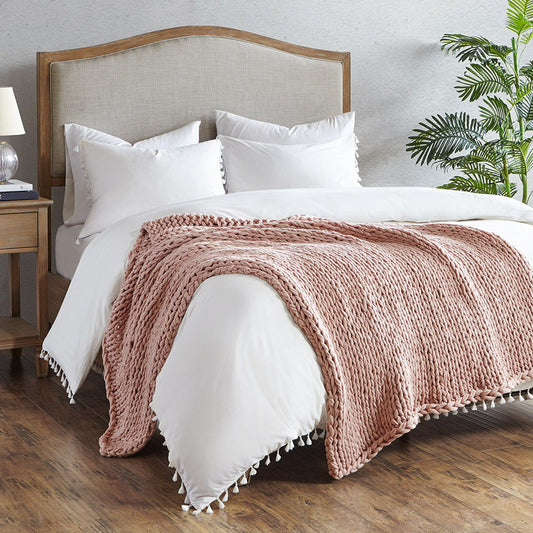 Chunky Double Knit Handmade Throw - Blush