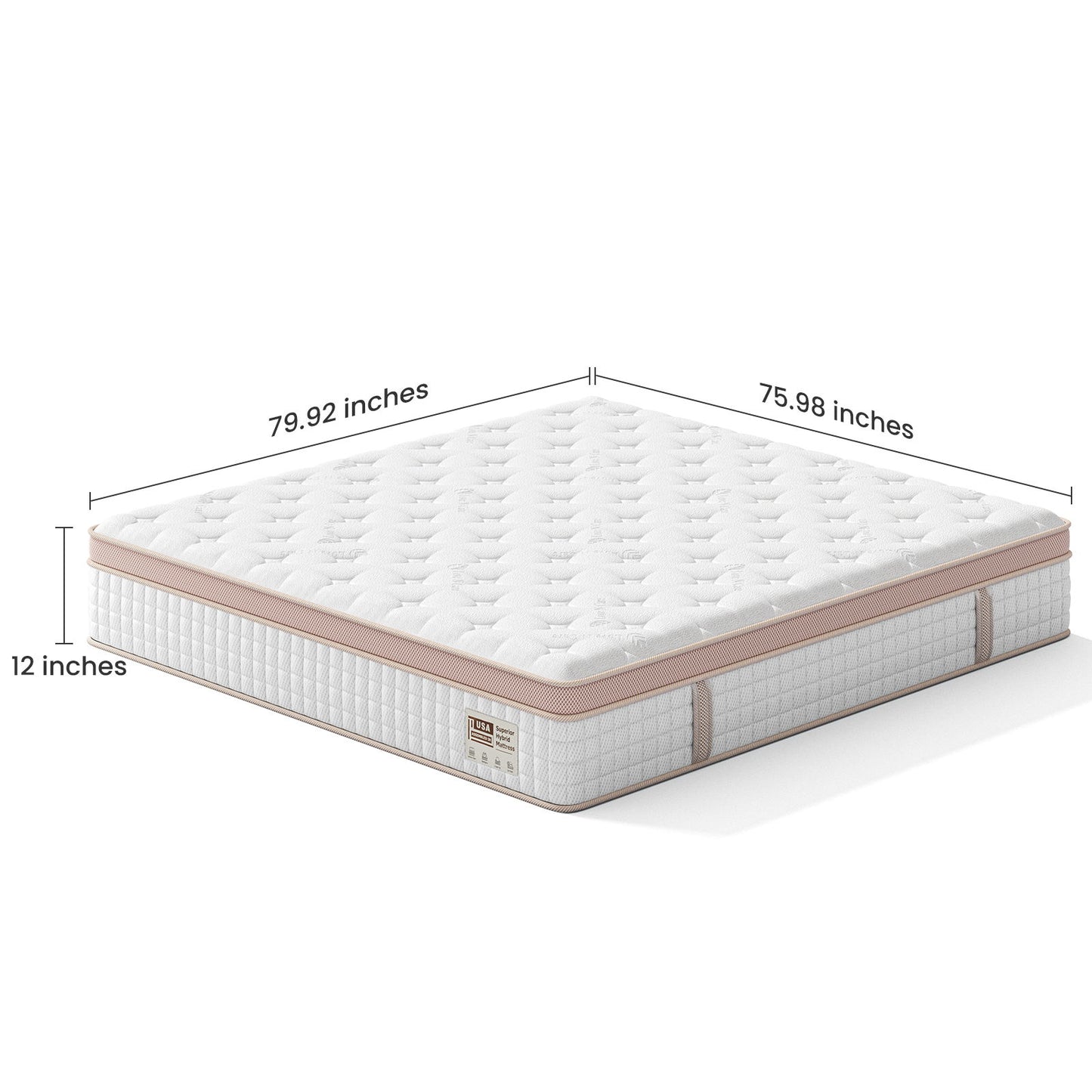 12" King Size Firm Hybrid Mattress, Gel Memory Foam & Pocket Springs, Pressure Relief, Motion Isolation, Ergonomic Bed - White Somnus Mattress USA