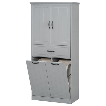 Modern Bathroom Storage Cabinet With Two Laundry Baskets, One Drawer, Adjustable Shelf Noble House