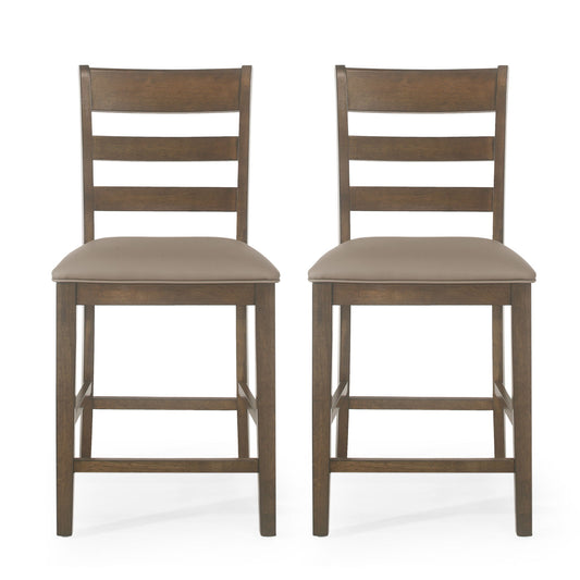 Farmhouse Upholstered Wood Counter Stools Noble House