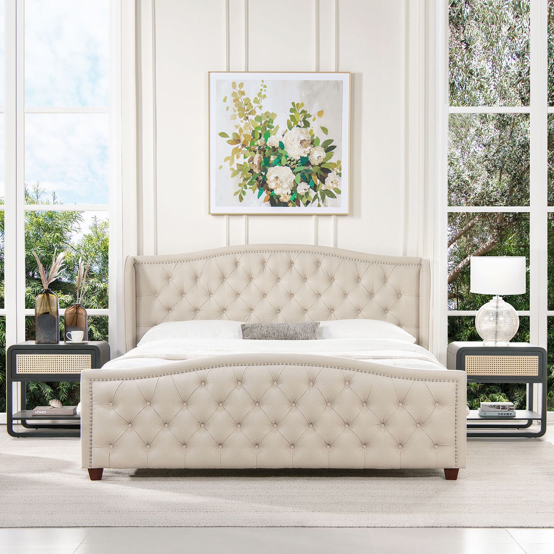 Fontana - Handcrafted Wingback Upholstered Platform Bed Frame Jennifer Taylor Home