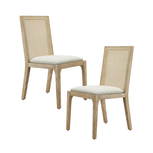 Dining Chair With Synthetic Cane Back And Upholstered Seat (Set of 2) - Natural JLA