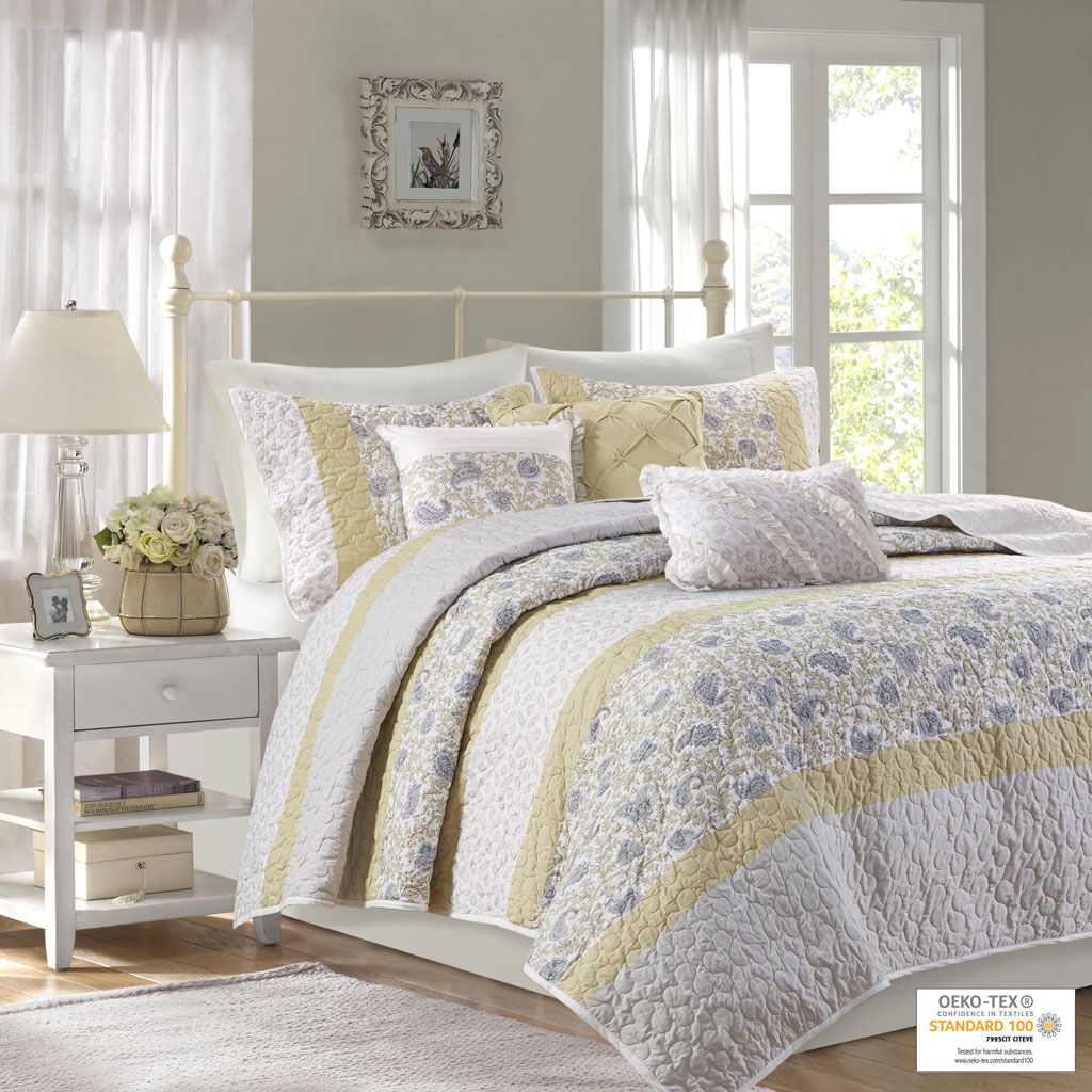 Dawn - King 6 Piece Reversible Coverlet Set - Yellow