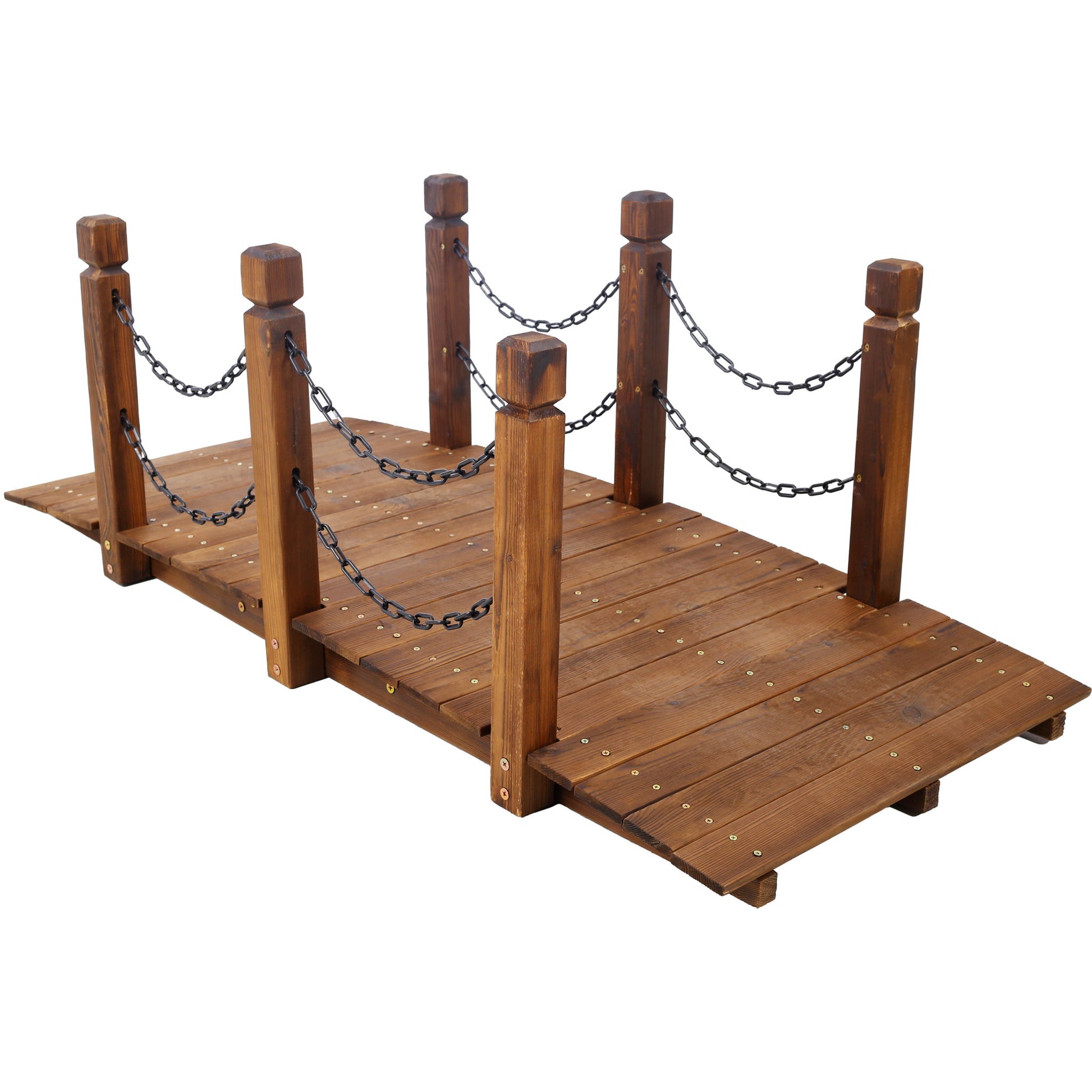 Wooden Arc Footbridge With Chain Railings For Backyard Creek Stained 5 Ft - Brown Daily Nest