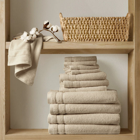 400GSM Essential Bundle Quick Dry 12 Piece Towel Set - Beige Super Listing