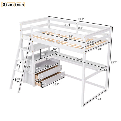 Modern Loft Bed With Built In Desk, Shelves, And 2 Drawers Hearth and Haven