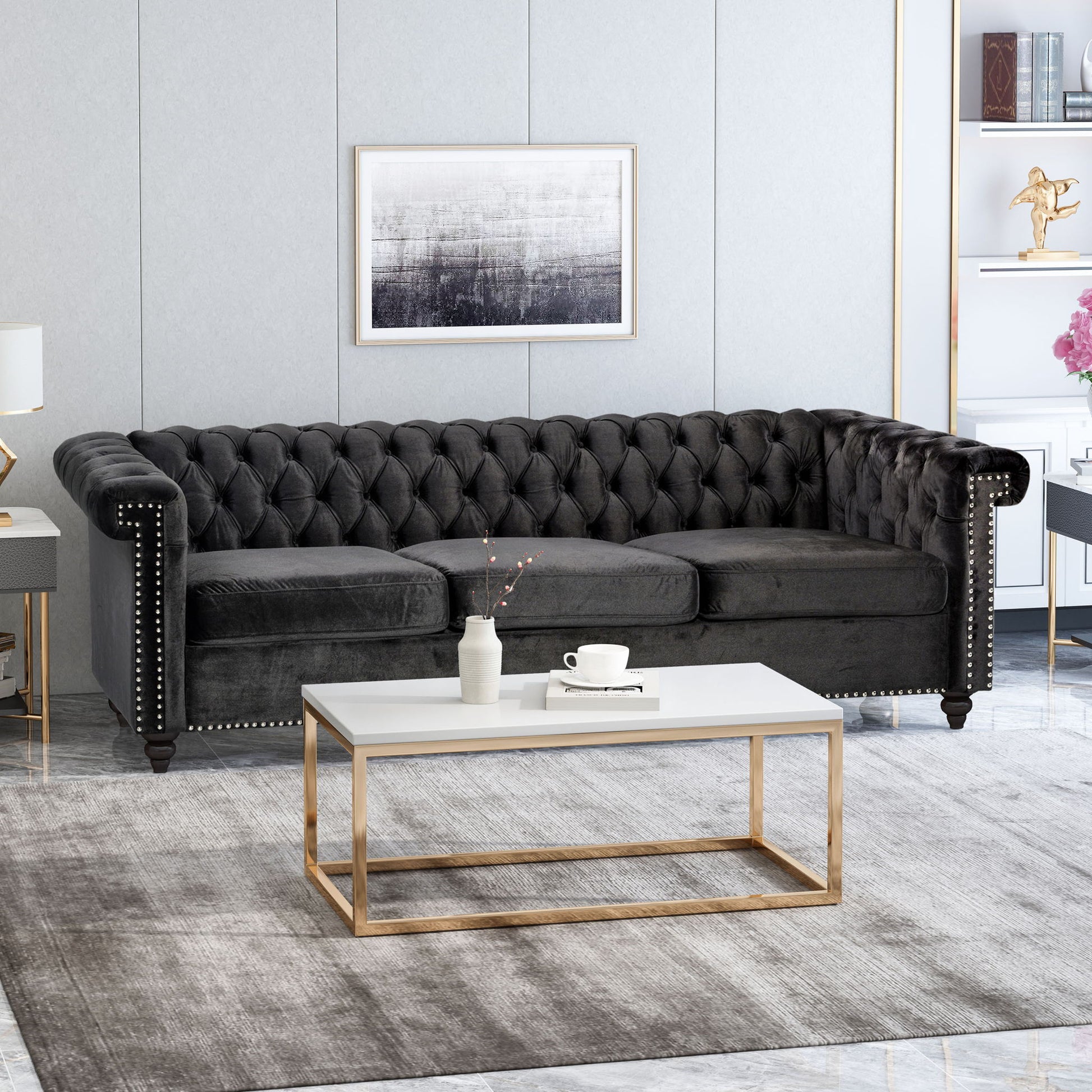 Chesterfield Style 3 Seater Sofa With Deep Button Tufting Noble House