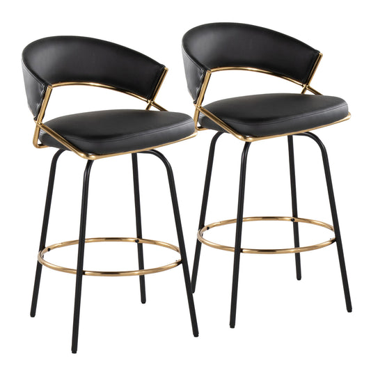 Jie - Fixed Height Contemporary Counter Stool With Swivel Round Footrest (Set of 2) Lumi Source