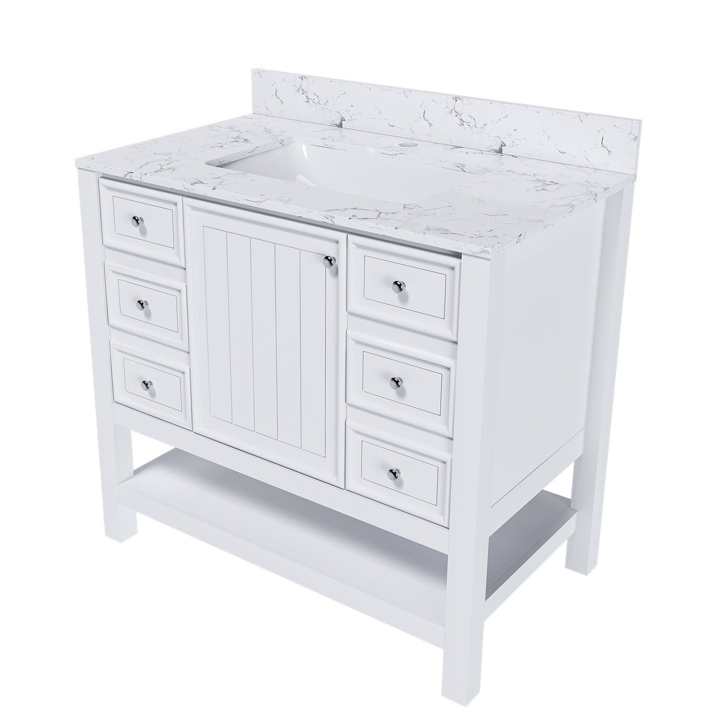 37" Bathroom Vanity, Multi Functional Cabinet With Doors And Drawers, Frame, Single Faucet Hole - White Home Essentials