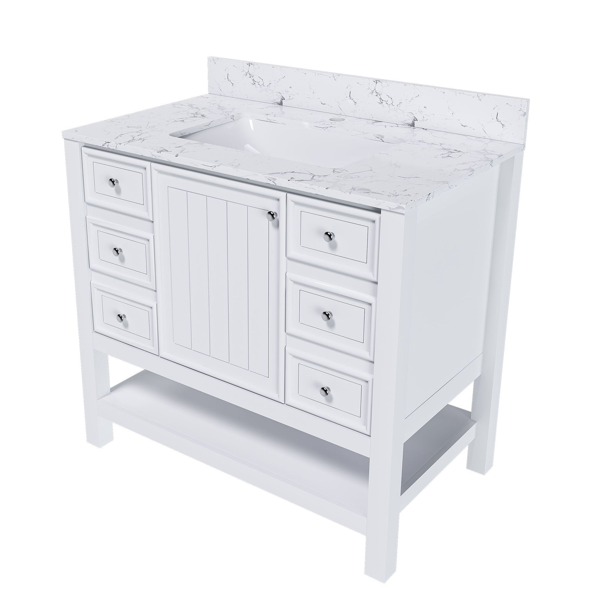 37" Bathroom Vanity, Multi Functional Cabinet With Doors And Drawers, Frame, Single Faucet Hole - White Home Essentials