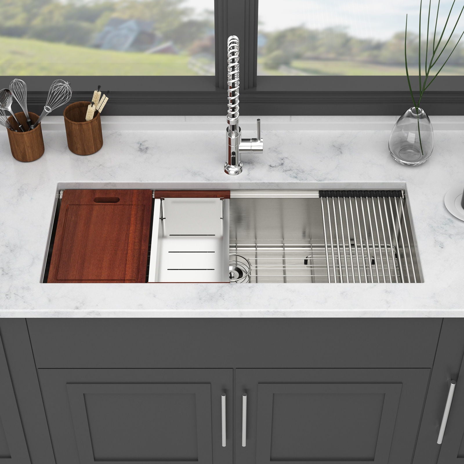 Undermount Workstation Kitchen Sink Stainless Steel Single Bowl Daily Nest