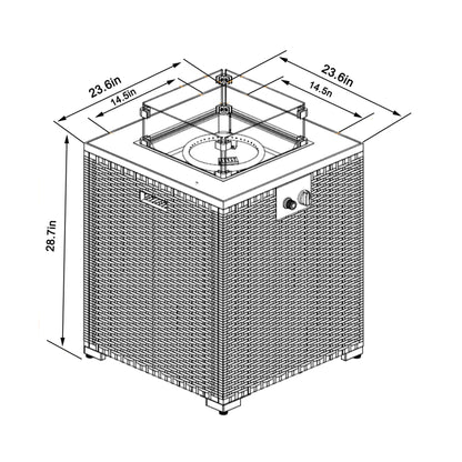 Propane Gas Square Fire Pit, Tile Tabletop With Beautiful Wicker Base For Outside Home Essentials