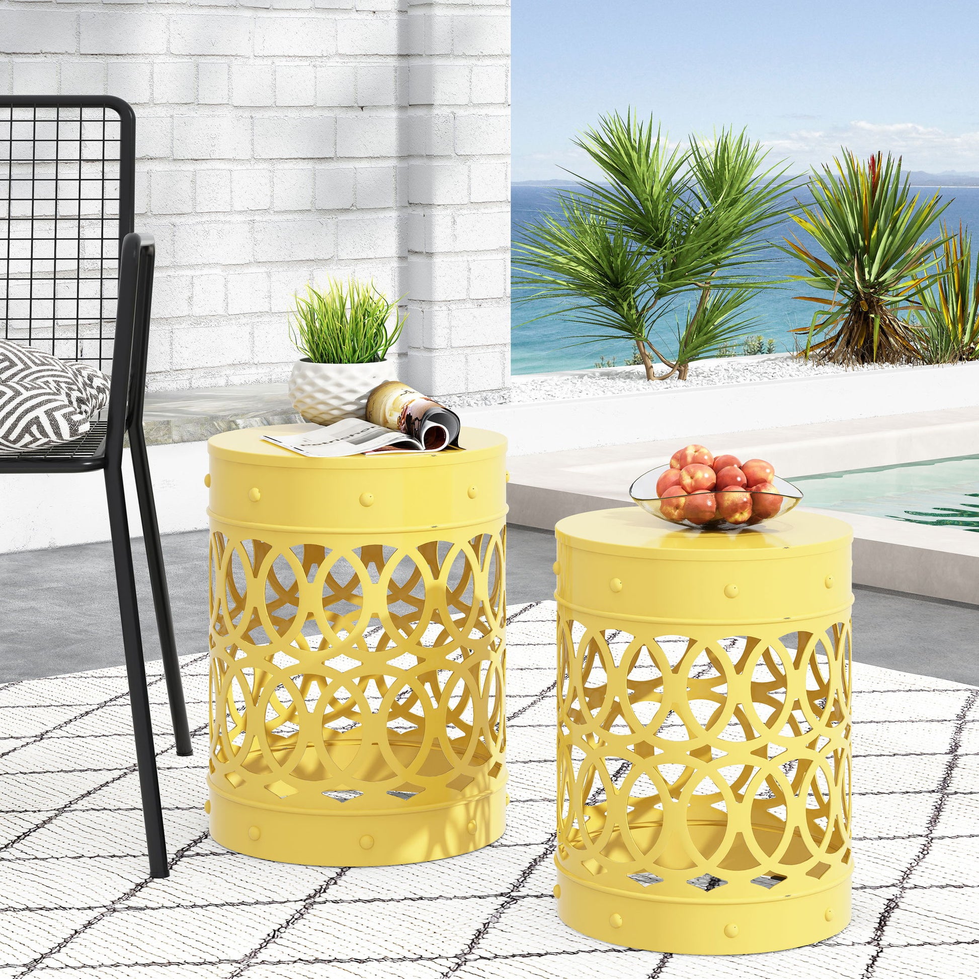 Outdoor Metal S/2 End Table Noble House