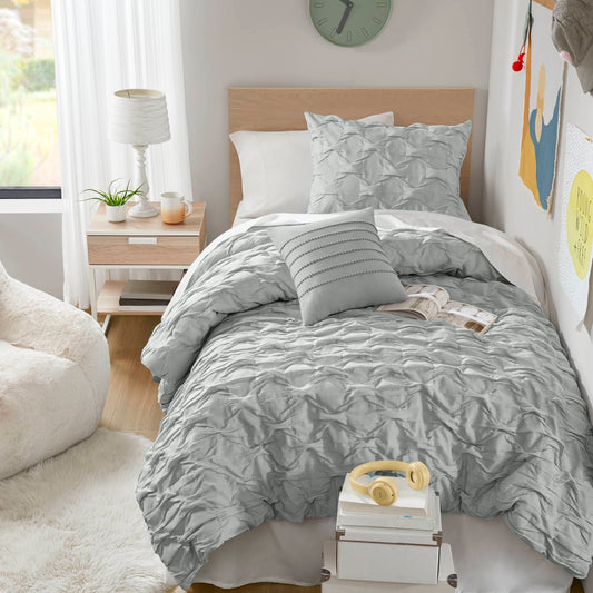 Bailey - Twin/Twin Long Diamond Pucker Comforter Set - Gray Super Listing