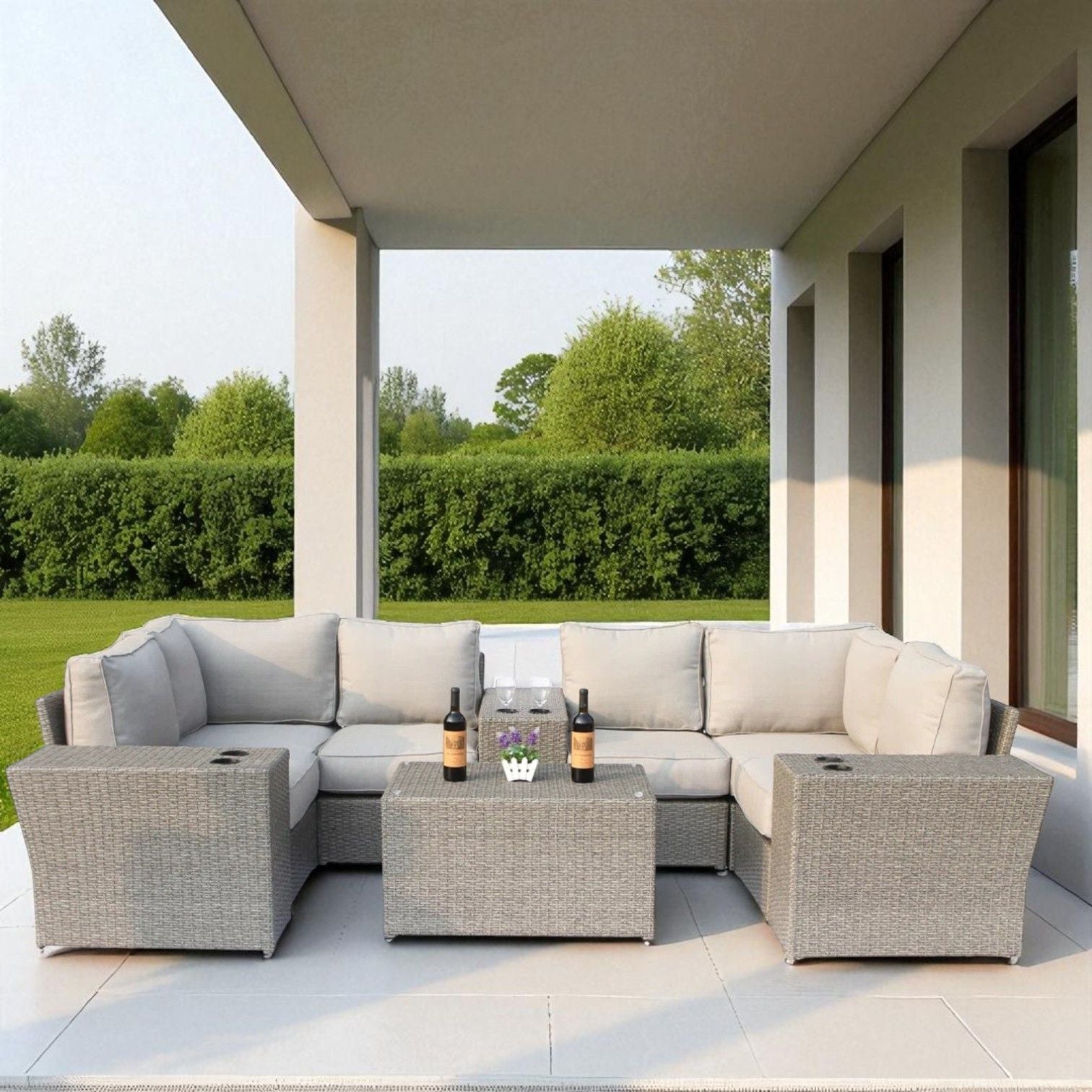 Wicker Outdoor Sectional With Weather Resistant Cushions And Table LSI Patio Furniture