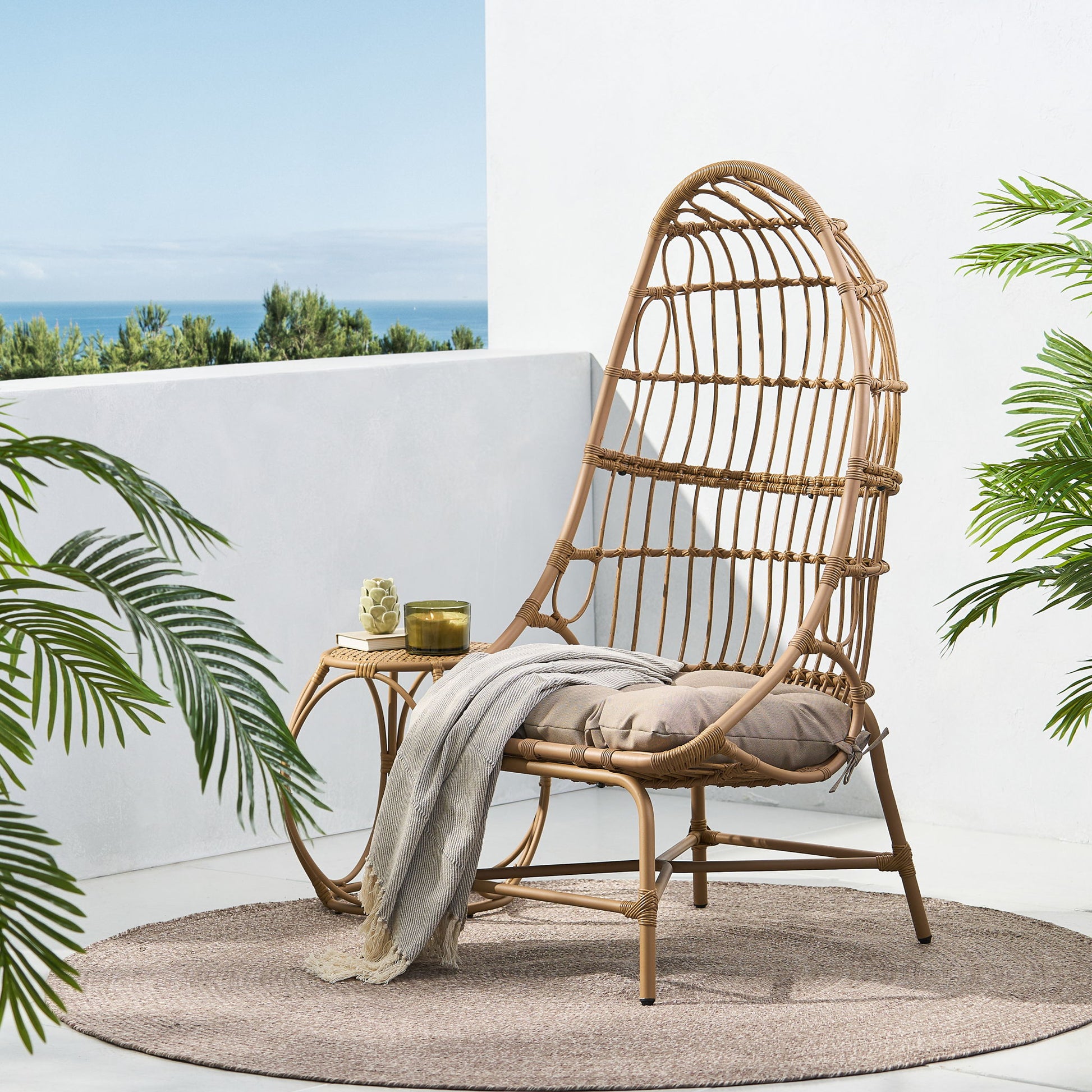 Outdoor Accent Chair With Basket Shape - Light Brown Noble House