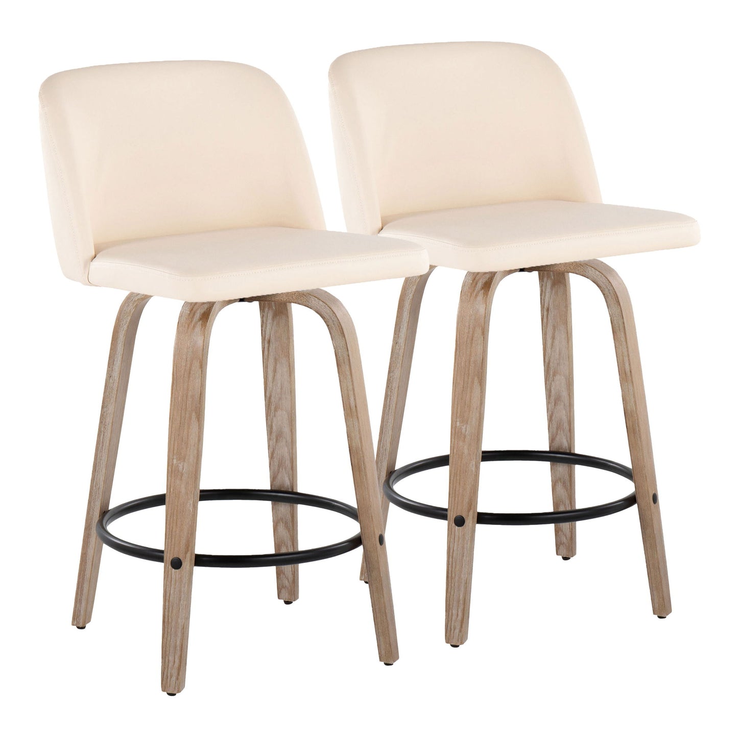 Toriano - Contemporary Fixed-Height Counter Stool & Swivel With Round Footrest (Set of 2) Lumi Source