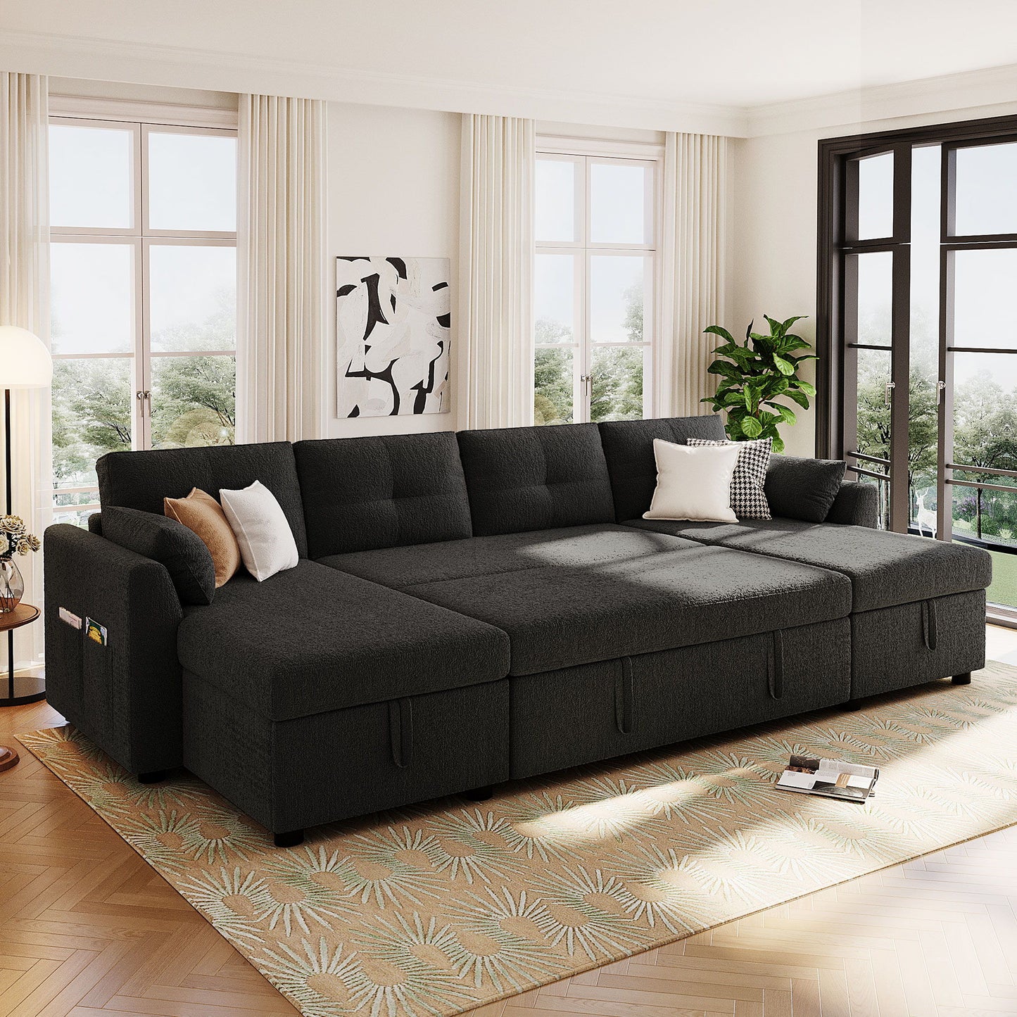 U-Shaped Sectional Sofa Bed With Storage And USB Ports Hearth and Haven