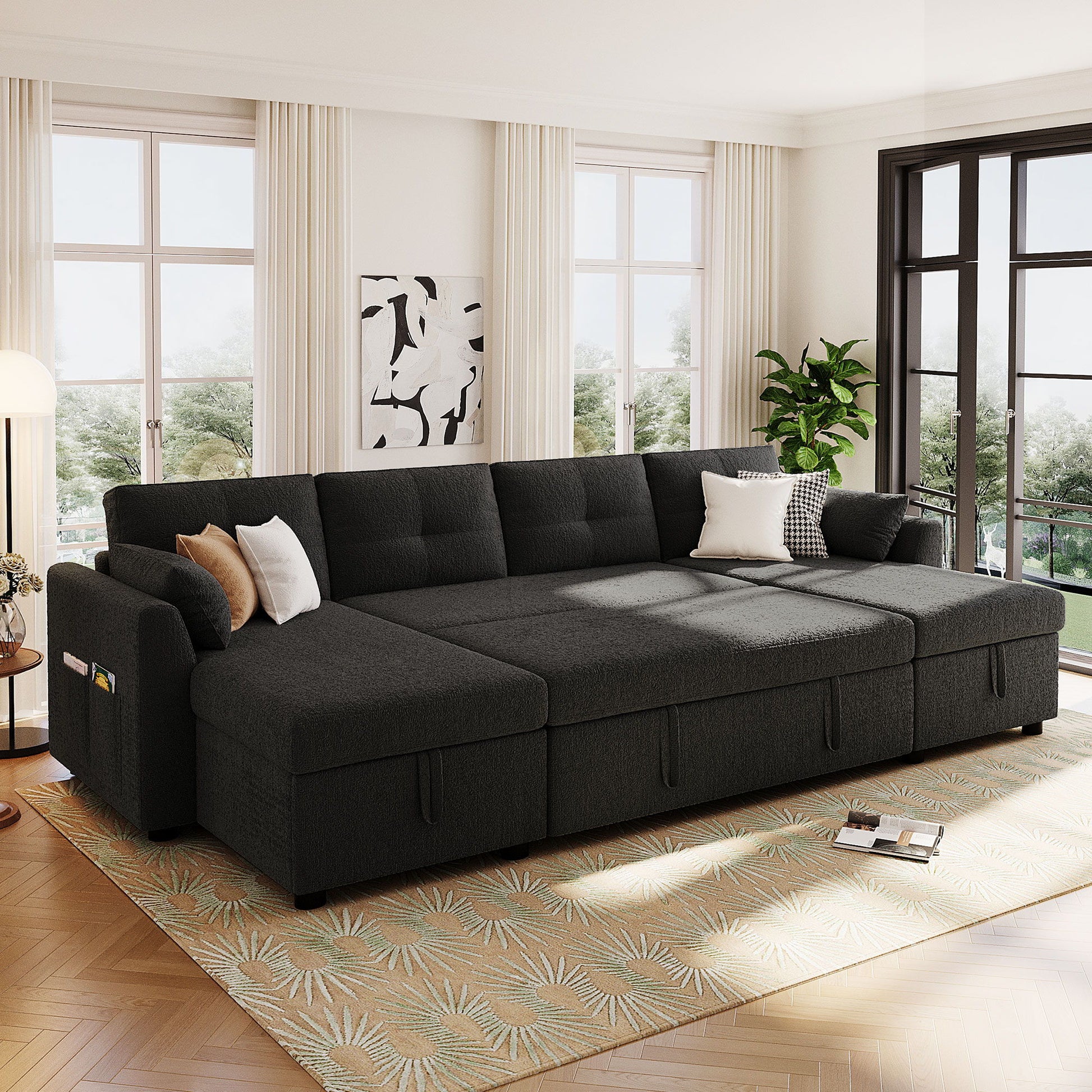 U-Shaped Sectional Sofa Bed With Storage And USB Ports Hearth and Haven