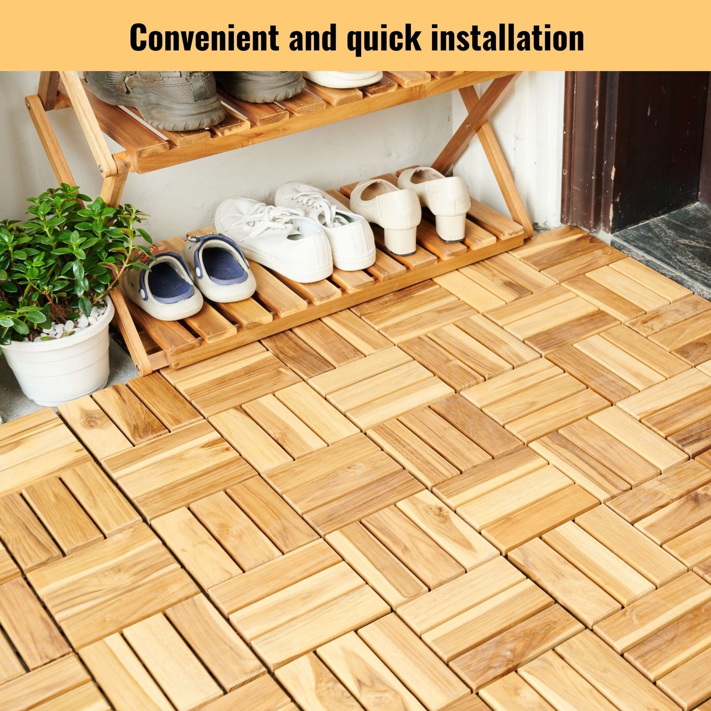 Interlocking Deck Tiles Checker Pattern, Square Acacia Hardwood Outdoor Flooring For Patio, Bancony, Pool Side Daily Nest