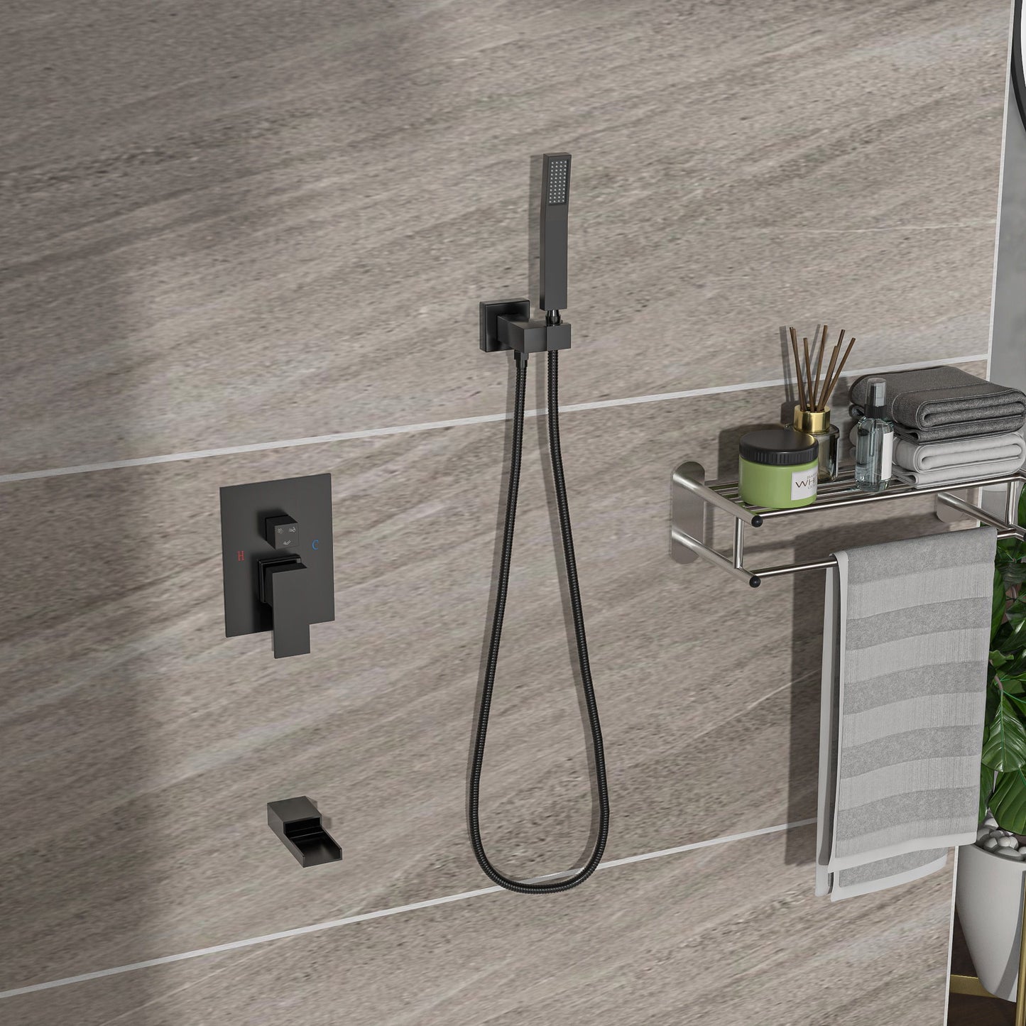 Wall Mounted Square Shower System With Rainfall Tub Spout And Handheld Shower, 10" - Matte Black Daily Nest