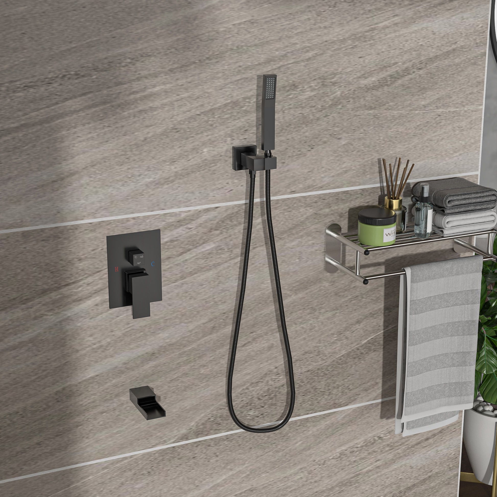 Wall Mounted Square Shower System With Rainfall Tub Spout And Handheld Shower, 10" - Matte Black Daily Nest