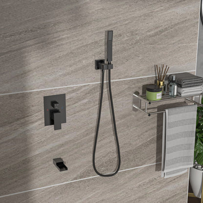 Wall Mounted Square Shower System With Rainfall Tub Spout And Handheld Shower, 10" - Matte Black Daily Nest