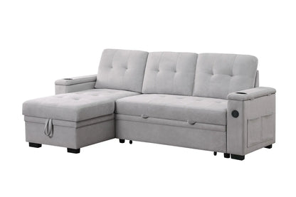 Ashlyn II - 84"W Woven Fabric Reversible Sleeper Sectional Sofa with Storage Chaise Lilola Home