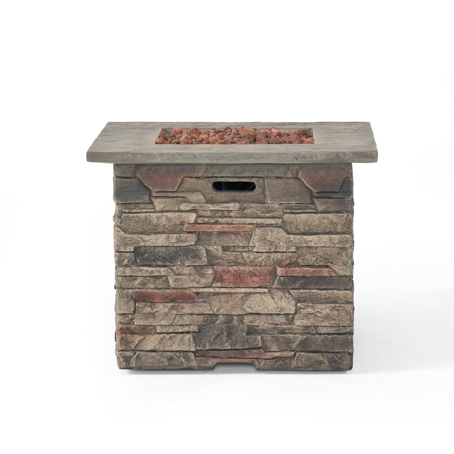 Classic Design Square Fire Pit With Top And 40, 000 Btu Heat Output - Stone Gray Noble House