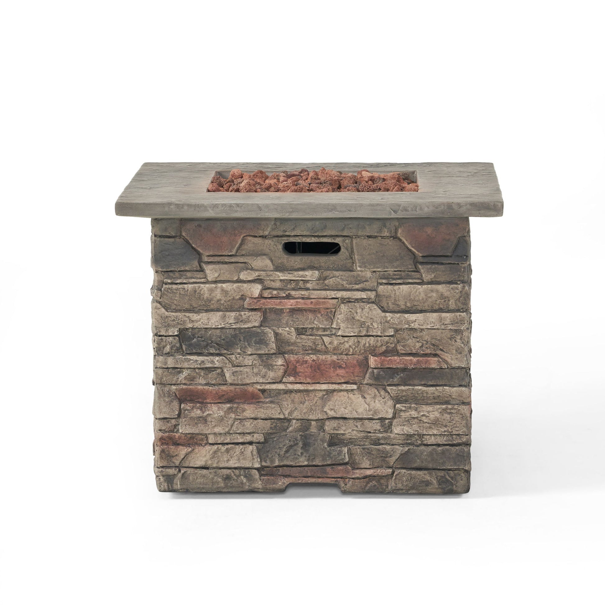 Classic Design Square Fire Pit With Top And 40, 000 Btu Heat Output - Stone Gray Noble House