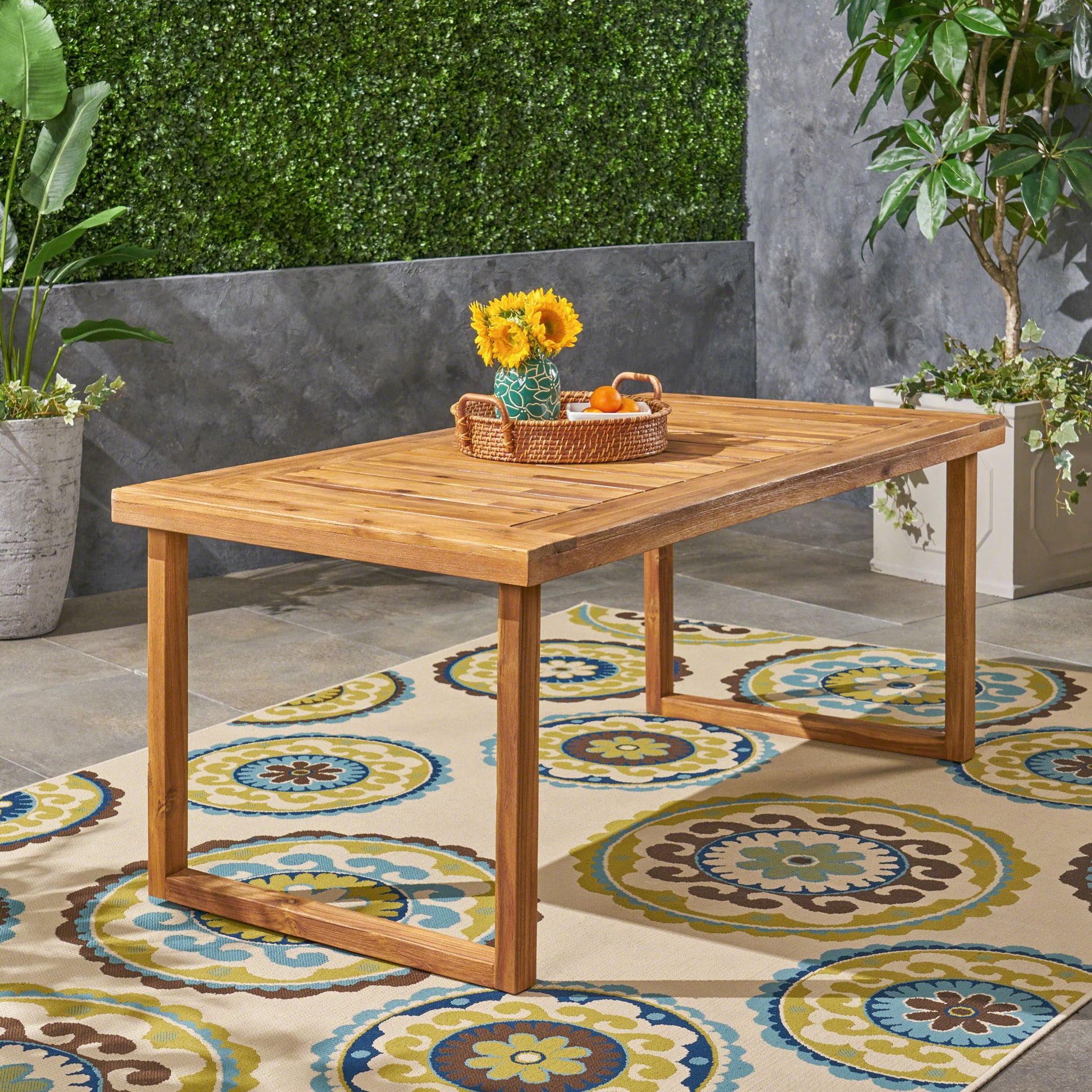 Outdoor Acacia Wood Dining Table, Sandblast Finish Noble House