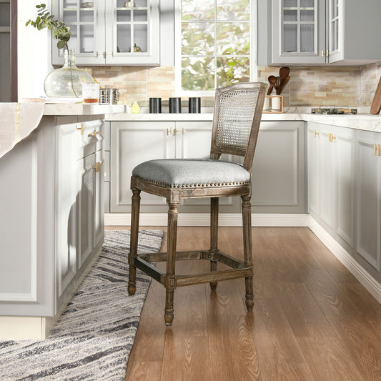 Triomphe - Rattan Wicker High Back Armless Counter Bar Stool Jennifer Taylor Home