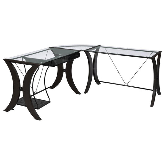 Monterey - Glass Top L-Shape Computer Desk - Cappuccino CoasterEssence