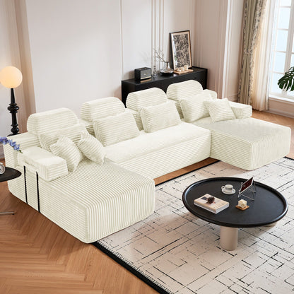 Sectional Sleeper Sofa & Storage Pockets, Modular Couch With Throw Pillows For Living Room Home Essentials