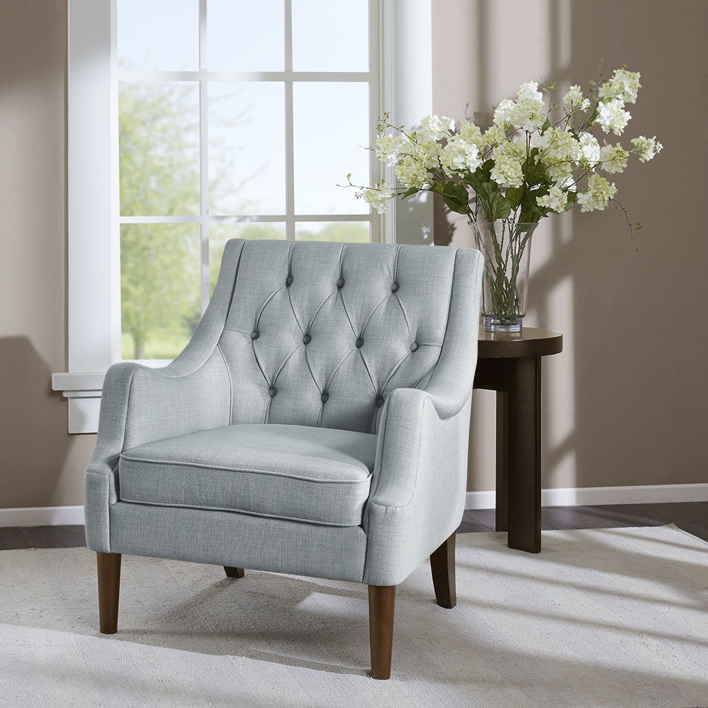 Qwen - Button Tufted Accent Chair - Dusty Blue