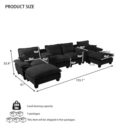 Modular Cloud Couch Sofa With Cup Holders & Storage, USB Port Home Essentials