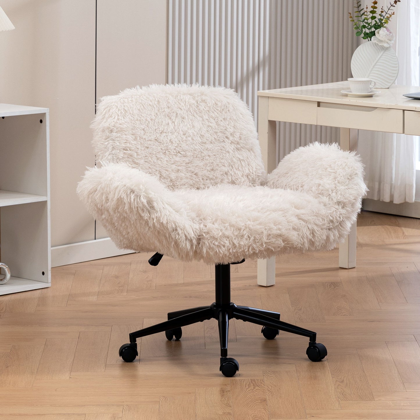 Swivel Chair With Adjustable Armrests And Wheels For Home Office - Beige Home Essentials