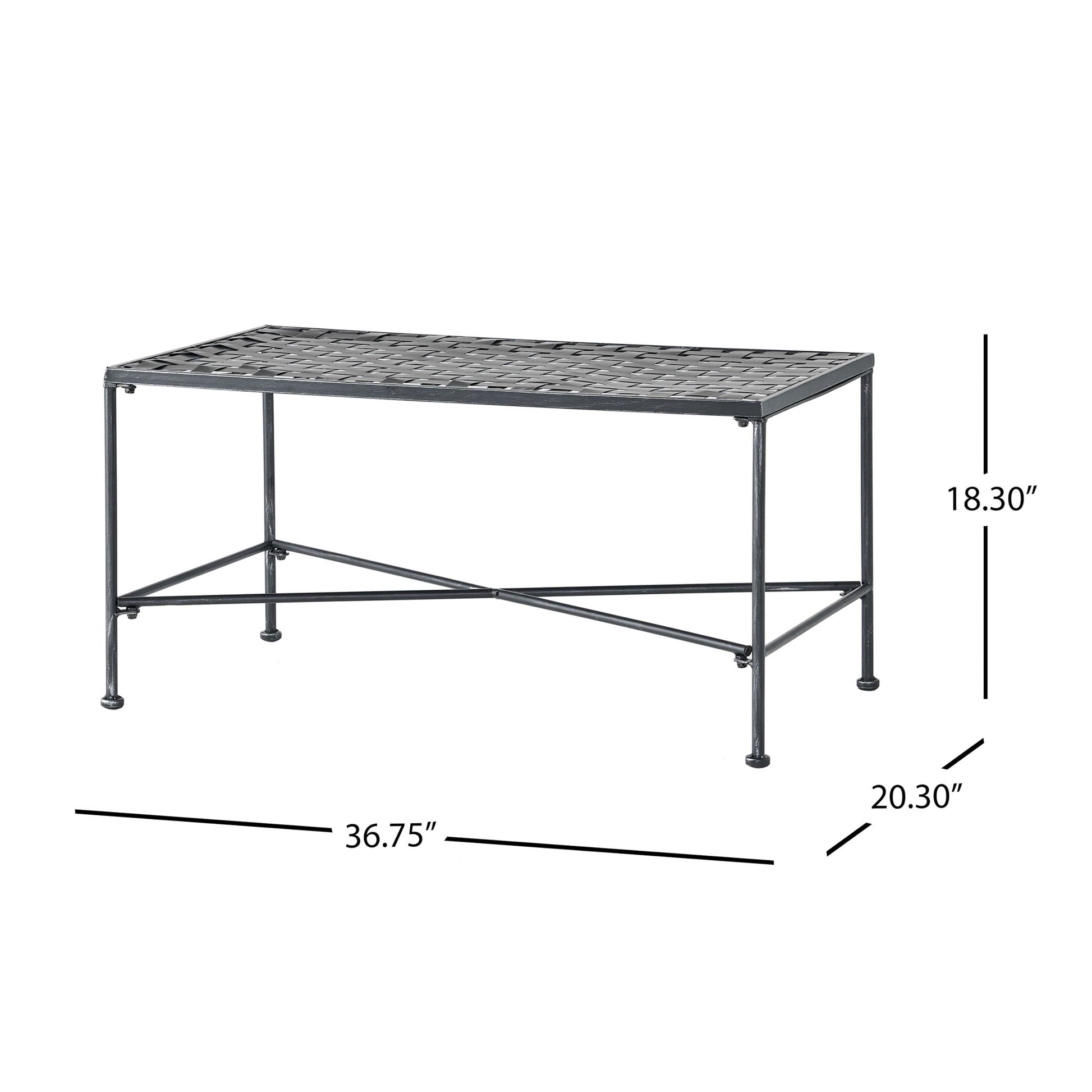 Luna - Outdoor Iron Coffee Table - Black Brush Silver Noble House