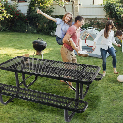 Outdoor Steel Picnic Rectangular Table With Umbrella Pole Home Essentials