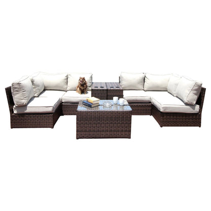 Comfortable Modern Patio Rattan Sectional Set With Cushions LSI Patio Furniture