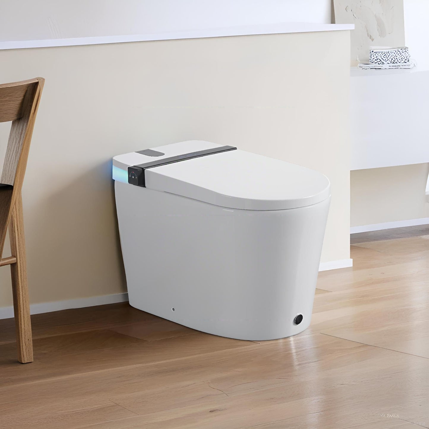Smart Toilet With Bidet Seat Built In, Auto Open / Close Seat, Foot Sensor, LED Display - White Daily Nest