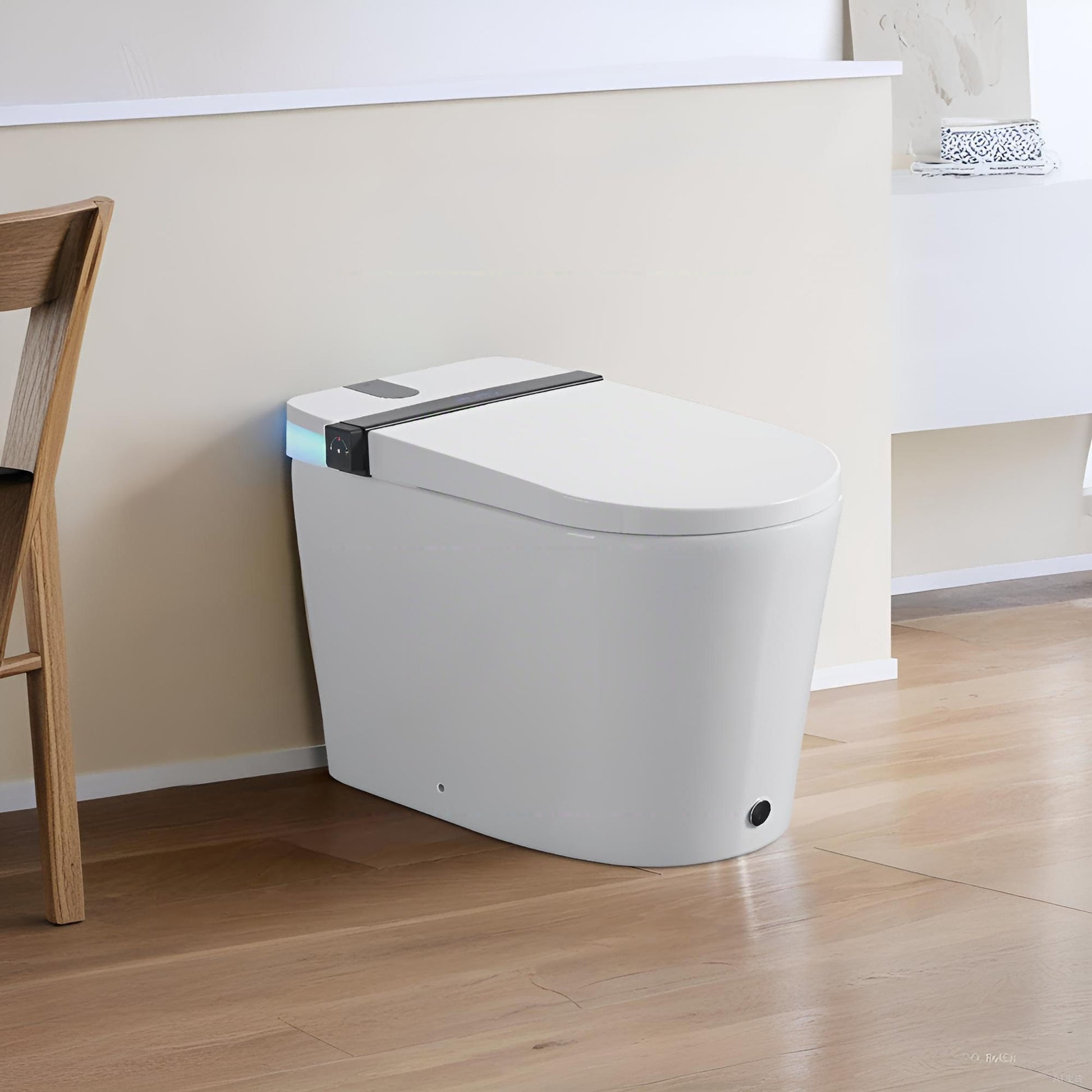 Smart Toilet With Bidet Seat Built In, Auto Open / Close Seat, Foot Sensor, LED Display - White Daily Nest
