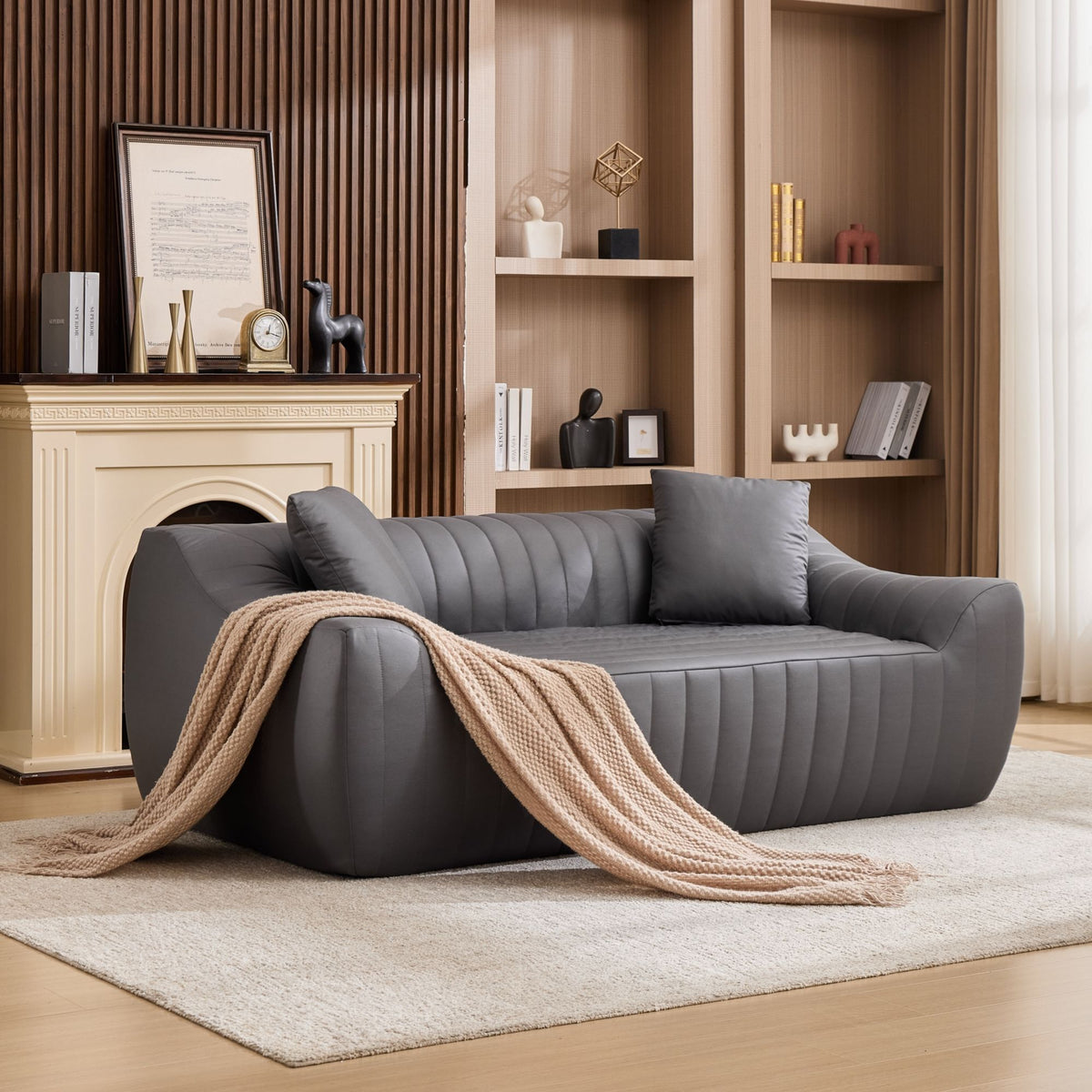 Oversized 2 Seater Loveseat With 2 Decor Throw Pillows, Deep Seat Sofa For Living Rooms Hearth and Haven